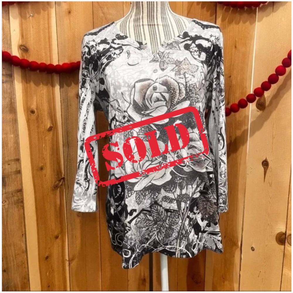 Style & Co Long Sleeve Flower Tee